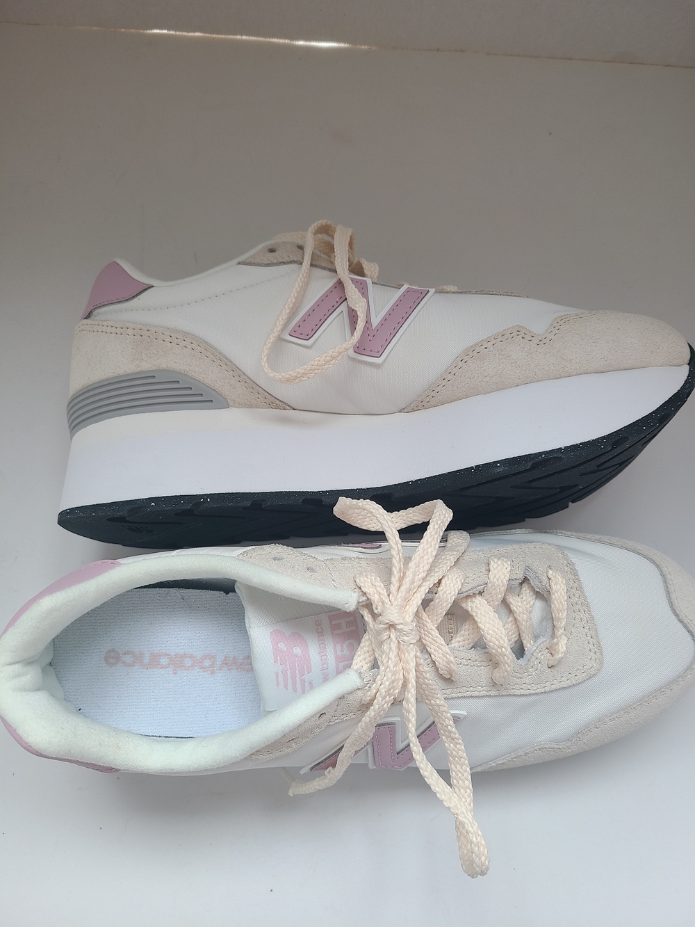 New Balance Women’s 515H Platform White with Light Pink Trim Retro Sneaker